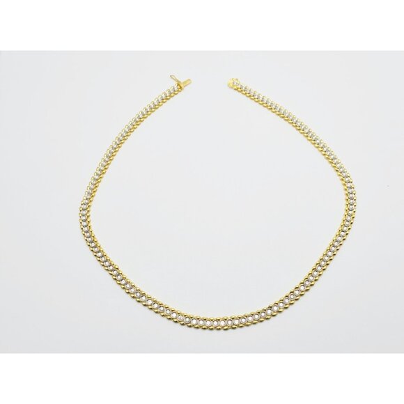 Unique 18K Solid Yellow Gold Designer Diamond Tennis Link Chain Necklace - 16" L - Picture 5 of 16